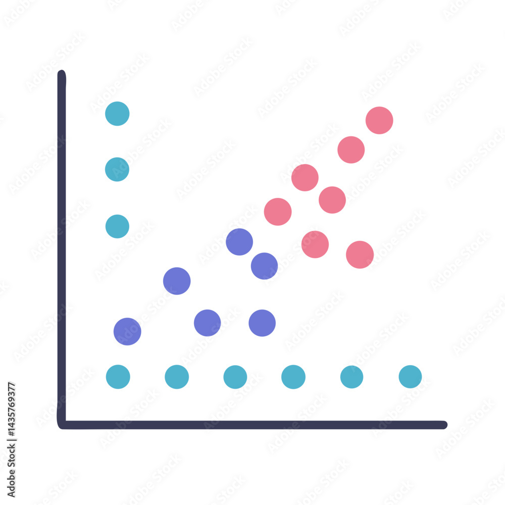 Fototapeta premium Scatter plot graph demonstrating trend analysis on black background