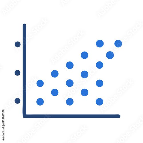 Positive correlation graph illustrated with blue circles on black photo