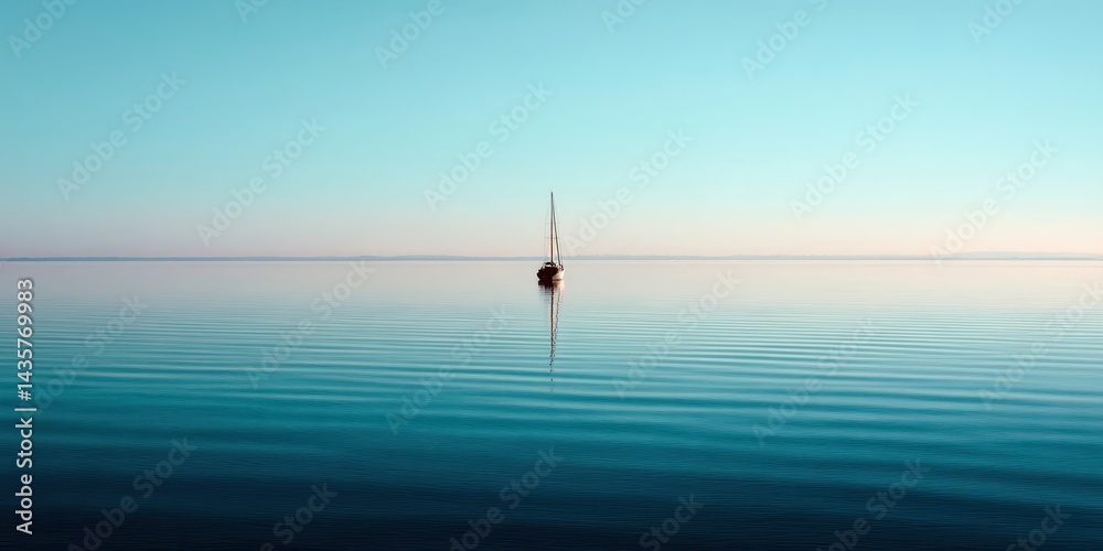 A small boat is floating on the surface of a large body of water A small boat is floating on the surface of a large body of water
