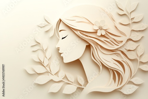 Elegant profile portrait of a woman, outlined in paper cutouts.