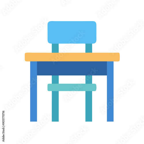 Simple stylized school desk with chair on black background