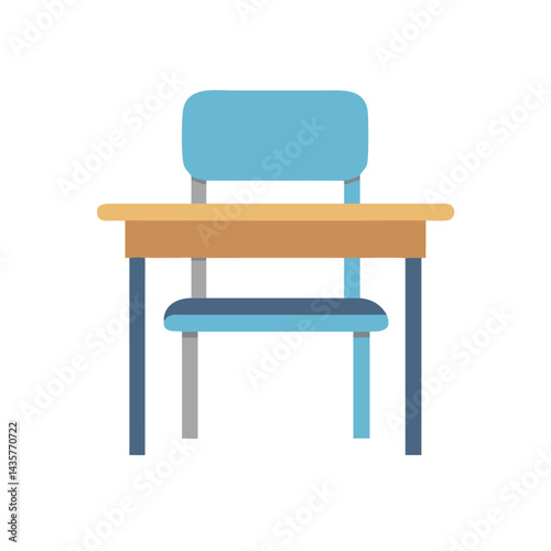 Illustration of a simple blue student desk and chair