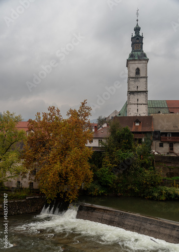 Obraz na płótnie Old medieval town of skofja loka and sora river , Slovenia w salonie