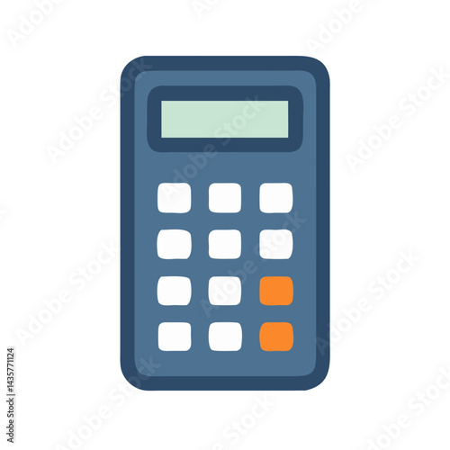 Blue calculator with white and orange buttons illustration