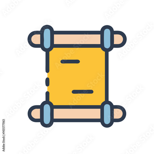 Stylized cartoon parchment scroll with simple lines on paper