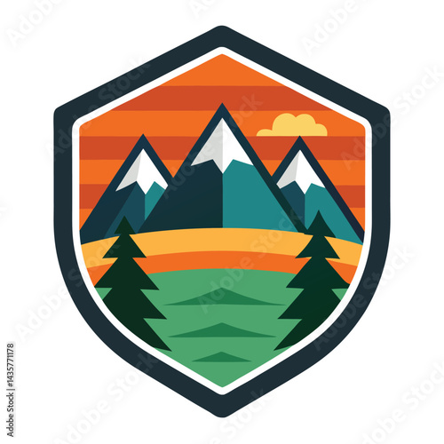 Retro hiking badge design on white background vector illustration