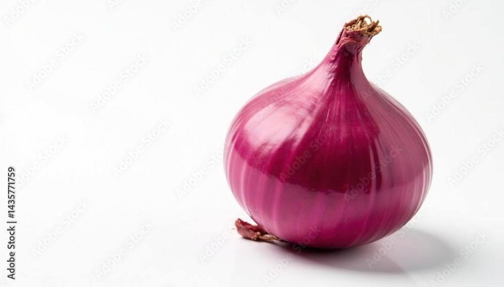 Fototapeta premium Single red onion, vibrant color, clean white backdrop, still life, bulb