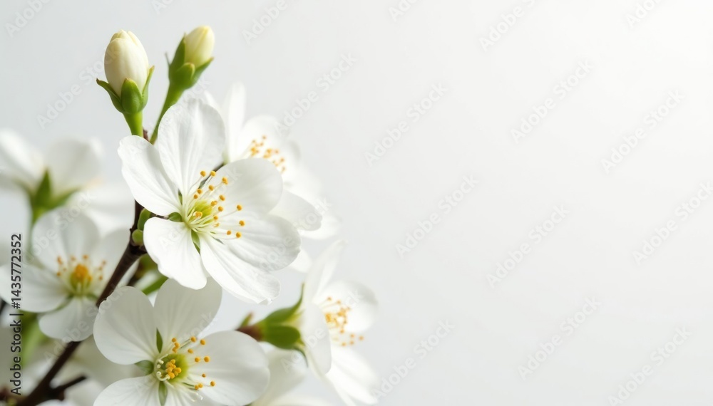 Obraz premium Delicate white flower blossoms against pure white backdrop, elegant, fresh, organic