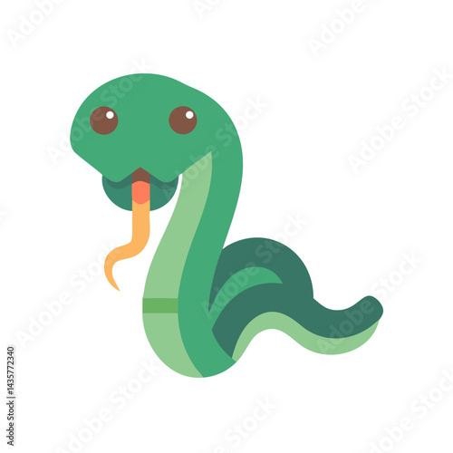 Green cartoon snake with tongue sticking out on black