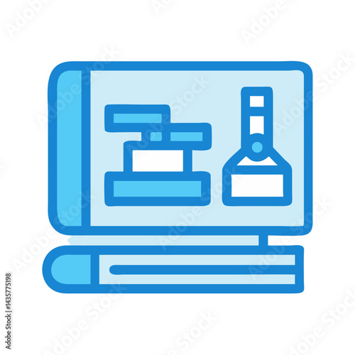 Blueprint design book icon with blue outline on black