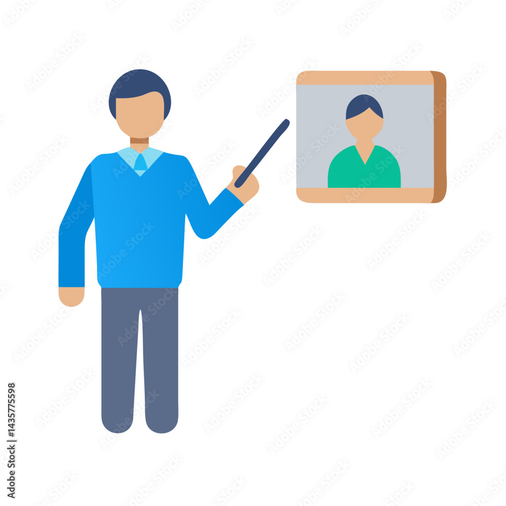 Stylized professor delivering a presentation to an abstract audience Stylized professor delivering a presentation to an abstract audience