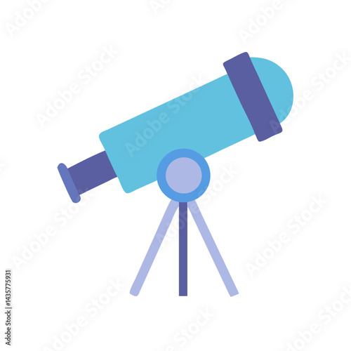 Flat telescope illustration isolated on black background for astronomy concept