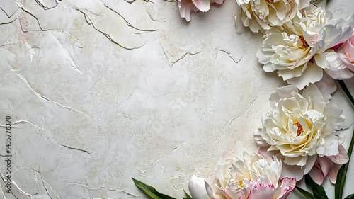 Elegant peony blossoms adorn a textured backdrop in soft shades celebrating nature's beauty in springtime delight Generative AI