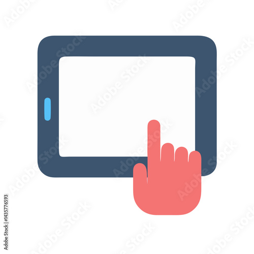 Finger touching tablet screen on black background illustration