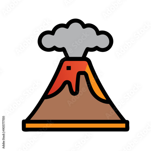 Volcano eruption illustration on black background showing geological activity