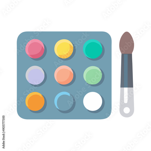 Colorful eyeshadow palette with applicator on black background studio