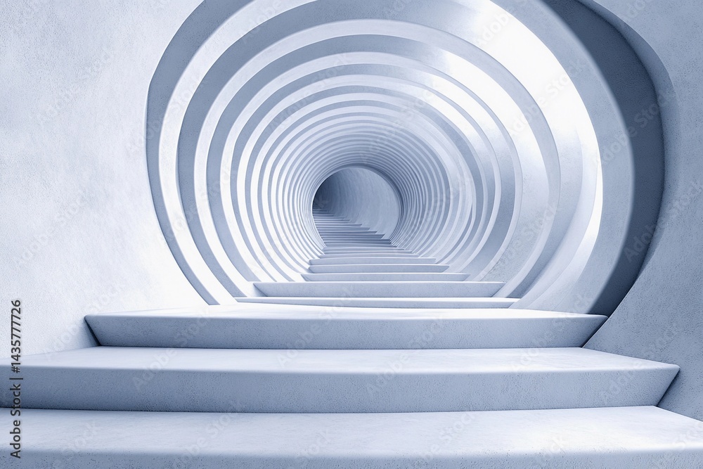 Fototapeta premium Steps lead into an endless circular tunnel creating a mysterious atmosphere with a sense of depth and intrigue