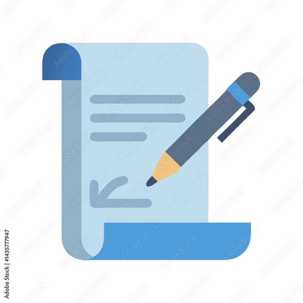 Stylized document and pen illustration on black backdrop Stylized document and pen illustration on black backdrop