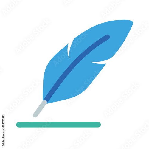Blue quill with aquamarine ink line on black background