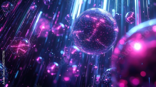 Cyberpunk Quantum Node Cluster Suspended in Neon Data Streams