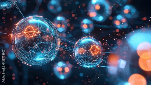 Transparent Quantum Data Orbs Linked by Neon Filaments