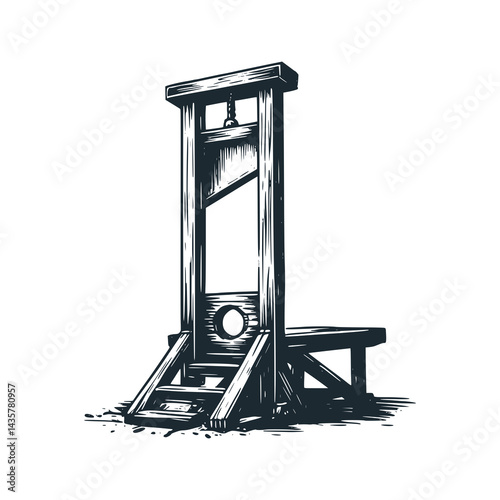 French Revolution Guillotine: A Symbol of Justice and Terror – Black and White Icon Vector and Illustration