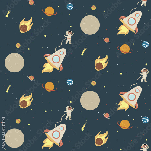 Space pattern for kids. Wallpaper for kids rooms.