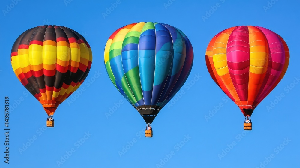 Obraz premium Multicolored balloons rising together against a clear blue sky background