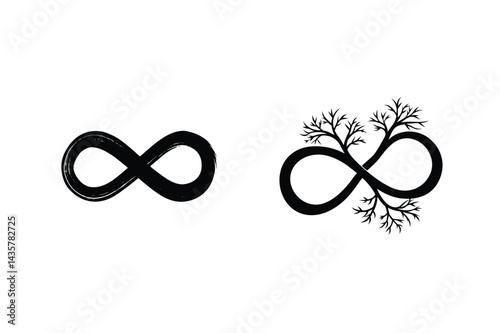 Two Infinity Symbol Variations Elegant Brushstroke And Tree Branch Designs On White Background