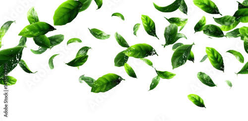 Wallpaper Mural Fresh green leaves scattered on a light background. Torontodigital.ca