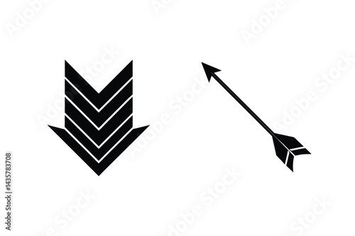 Two Contrasting Arrow Symbols Pointing Downward And Diagonally On A Clean White Background
