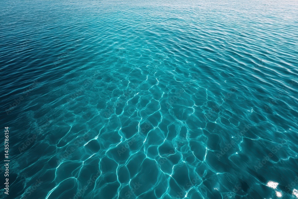 Fototapeta premium Aerial view of turquoise water surface with sun reflections and small waves