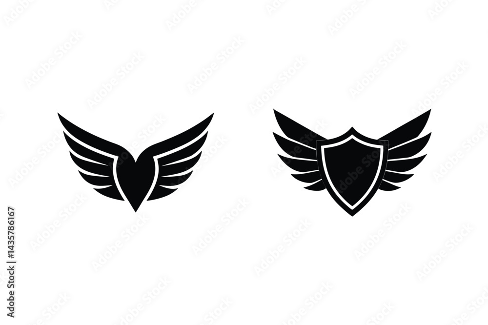 Obraz premium Winged Shield Black Vector Illustration For Emblem Logo Badge Design Elements