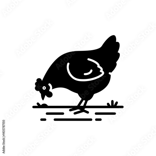 A Chicken Standing on a Dirt Path with a Feathered Tail Pecking at the Ground