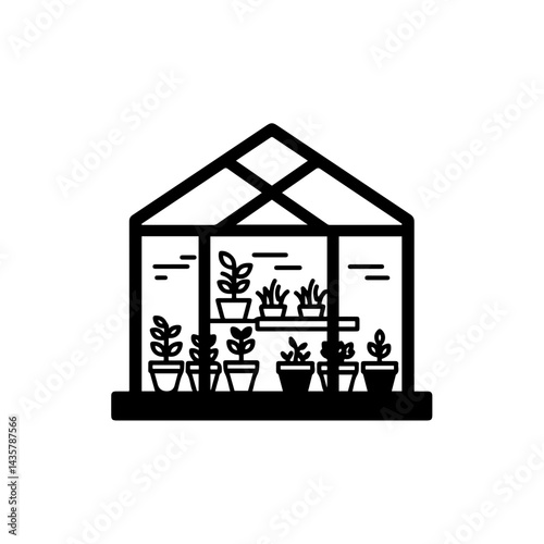 Small Greenhouse Filled with Thriving Plants and Rows of Potted Herbs