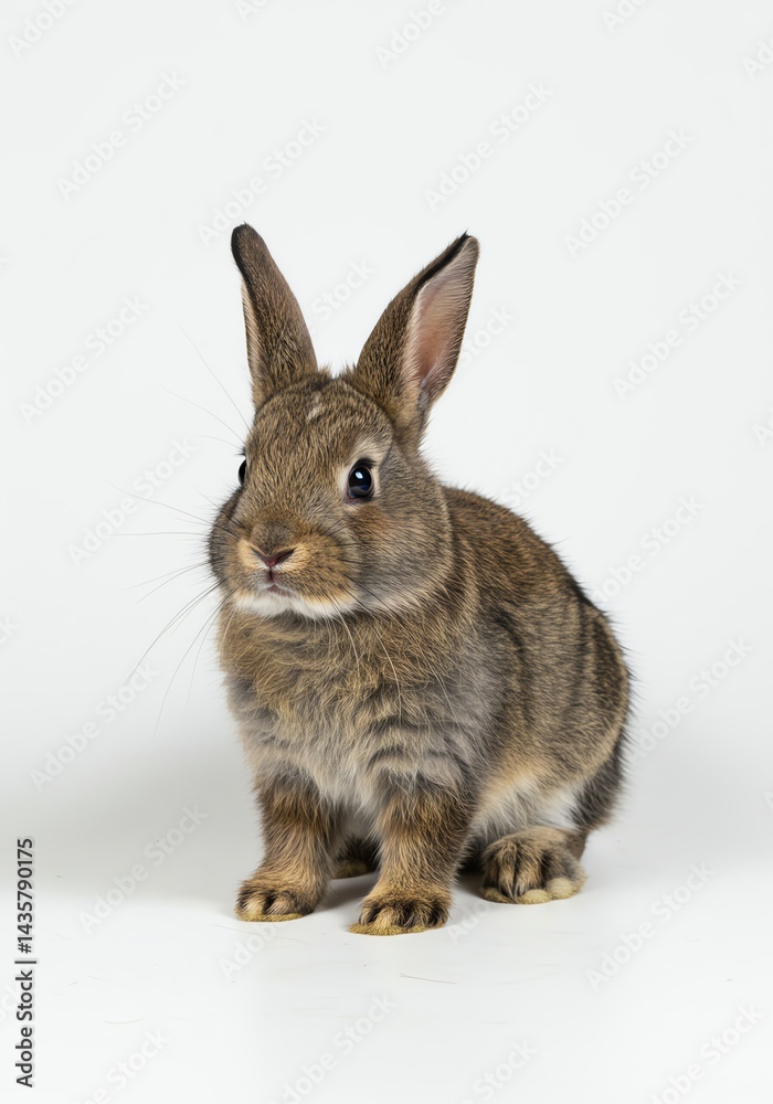 Obraz premium Cute Brown Rabbit Sitting Upright on White Background