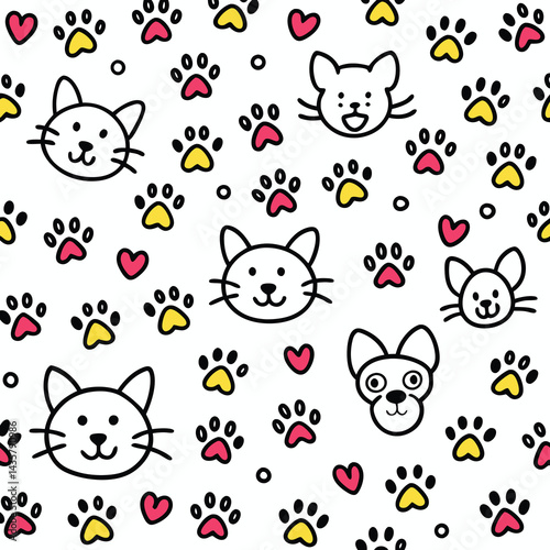 Cute animal pattern with paw prints and hearts