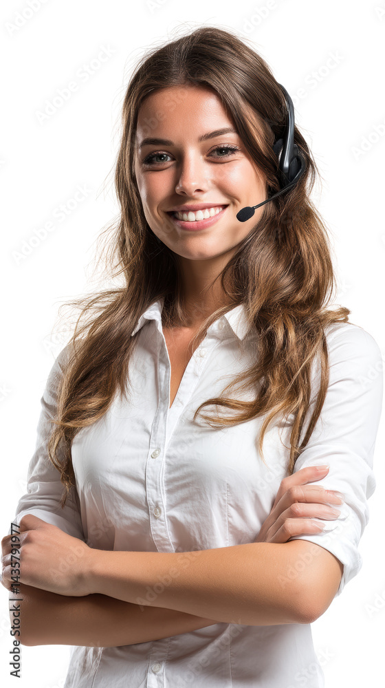 Friendly customer service representative smiling. Friendly customer service representative smiling.