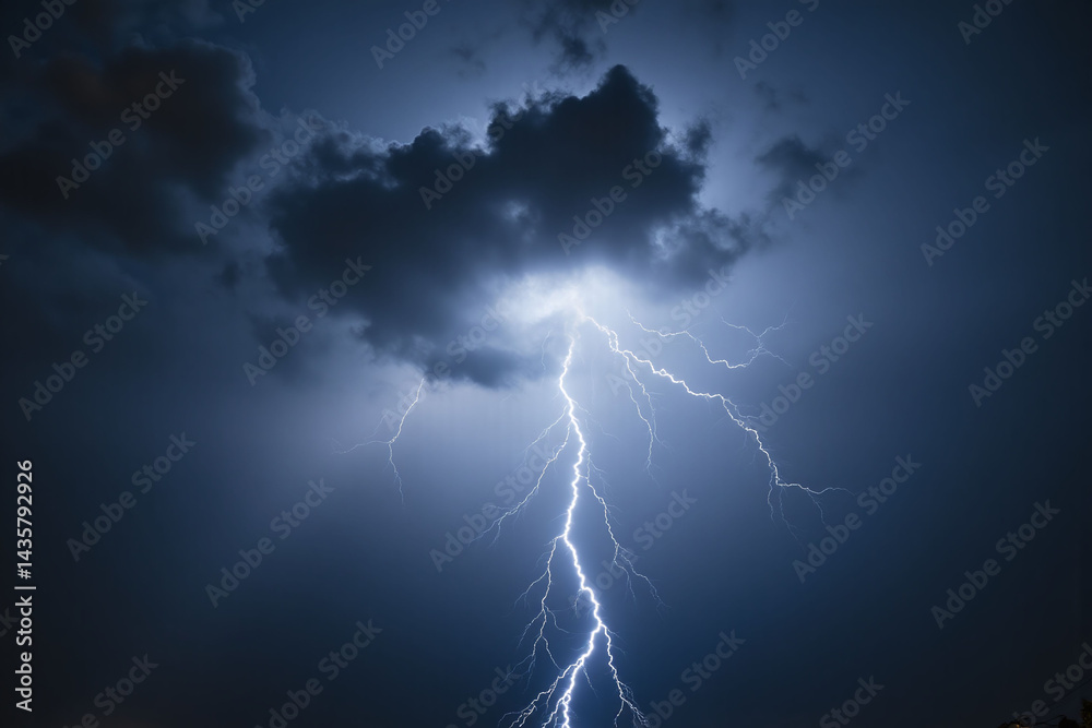 Fototapeta premium lightning bolt in the sky over a field