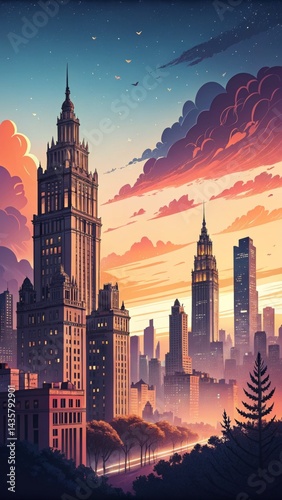 Majestic Cityscape at Sunset: Warsaw's Architectural Marvels