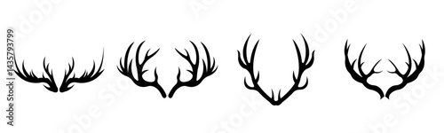 Deer Antlers Silhouette Icon Set Hunting Horns Collection