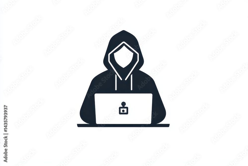 Person wearing a hoodie hacking on a laptop in a minimalist setting Person wearing a hoodie hacking on a laptop in a minimalist setting