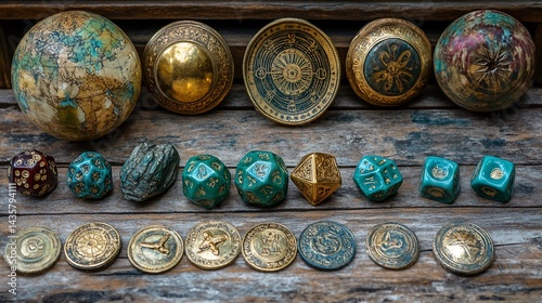Intricate Collection of Mystical Objects on Rustic Wooden Surface