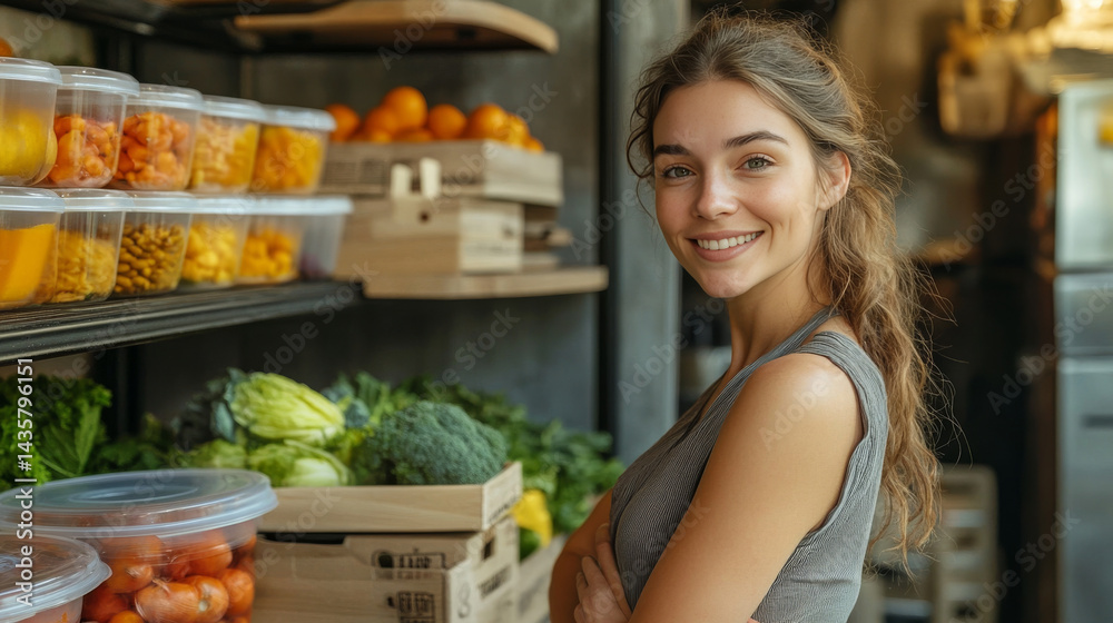 Obraz premium A woman closely shown using eco-friendly silicone stretch lids to store fruits and vegetables, supporting a zero-waste, sustainable, and plastic-free lifestyle