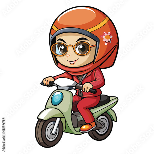 Cartoon girl on a scooter