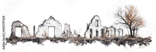 Obraz na płótnie PNG Ruin war village building border illustration buildings ruins. w salonie