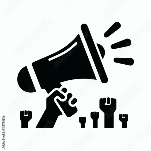  very simple flat and single minimalist Megaphone Rally Silhouettes in black on a white background 