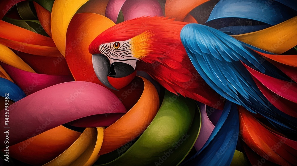 Obraz premium Colorful Parrot in Abstract Swirling Design
