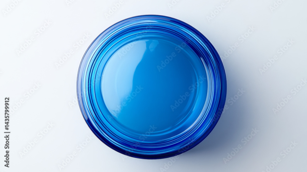 Top-down perspective of a blue plastic round jar lid set against a white background Top-down perspective of a blue plastic round jar lid set against a white background