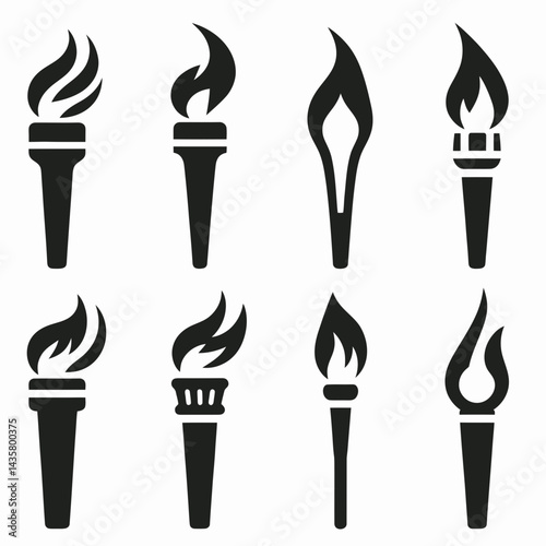 very simple flat and single minimalist Sport Torch Silhouettes in black on a white background 